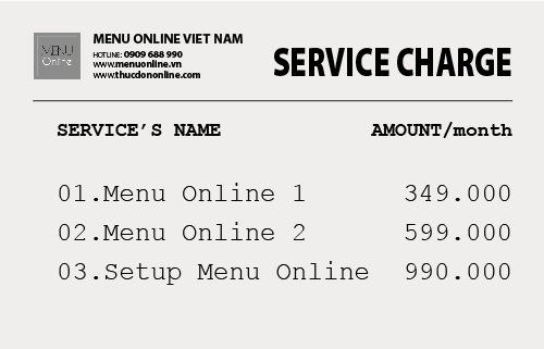 Bảng giá dịch vụ menu online